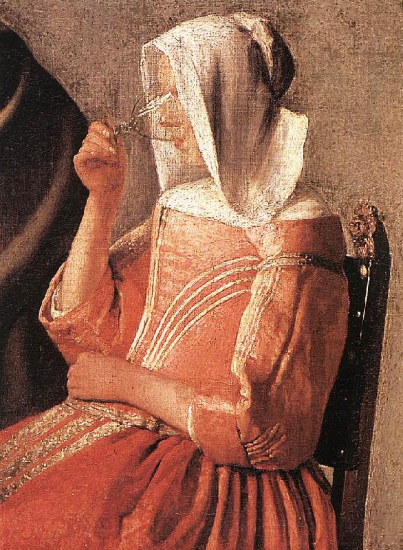 VERMEER VAN DELFT, Jan A Lady Drinking and a Gentleman (detail)  edte Norge oil painting art
